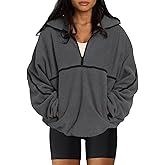 LASLULU Womens Half Zip Pullover Sweatshirt Sherpa Fleece Jacket Oversized Sweatshirts Warm Fuzzy Sweaters Pockets