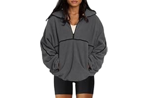 LASLULU Womens Half Zip Pullover Sweatshirt Sherpa Fleece Jacket Oversized Sweatshirts Warm Fuzzy Sweaters Pockets