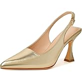 Susanny Slingback Kitten Heels Elegant Dressy Pumps for Women Closed Pointy Toe Sexy Chunky High Heels Wedding Bride Prom Party Dress Shoes