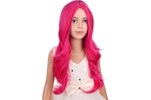 PATTNIUM Hot Pink Wig for Kids Child Long Wavy Curly Wig Girls Neon Pink Wigs Magenta Wigs Rose Pink Cosplay Party Synthetic Hair