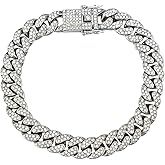 kelistom Cuban Link Iced Out Rhinestone Filled Chain Anklet, 18K Gold/White Gold Plated Punk Hip-hop Ankle Bracelets for Women