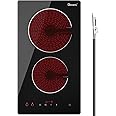 GIONIEN Electric Cooktop 2 Burners 220V~240V, Built-in 12 Inch Ceramic Cooktop, Double Glass Cooktop, Apartment Size Electric Radiant Cooktop with Hard Wire,3000W,No Plug