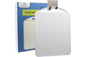 APHUIME-Deluxe Large Shower Mirror Fogless for Shaving(10.1x6.6in), Anti Fog Mirror with Razor Holder Hook for Shower Mirrors,Bathroom Makeup Shave Mirror, Wall Hanging Mirror (White)