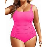 Women's Plus Size One Piece Swimsuit- Tummy Control Bathing Suit Ribbed Square Neck Swimwear 2025