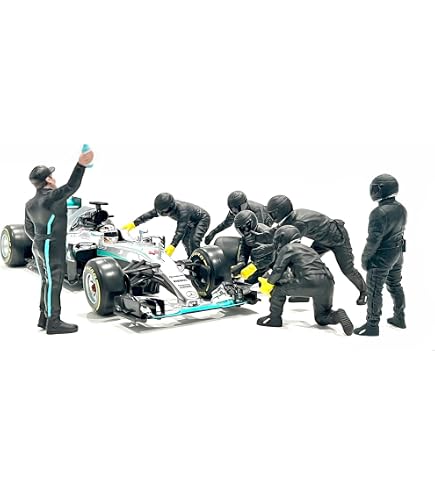 Set De 7 Figurines De Pit Crew F1 2020 – Échelle 1/18 – American Diorama (noir/argent)