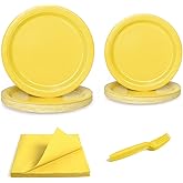 UVTQSSP 96 Pcs Party Plates, Yellow Paper Plates and Napkins, Disposable Tableware Set, Party Supplies for Kids Birthday Baby Shower Wedding Picnic, Serve for 24 Guests