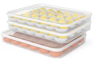 77L Deviled Egg Containers with Lid, (Set of 3), Plastic Egg Holder for Refrigerator for 72 Eggs, Clear Storage Deviled Egg Carrier Tray, Fridge Stackable Countertop Portable Egg Platter