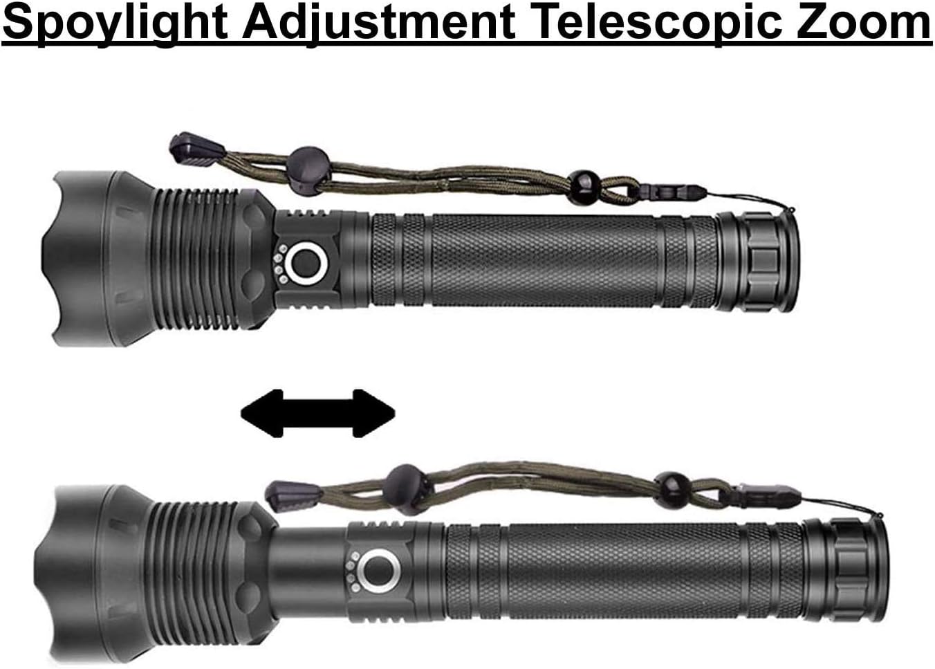 Rechargeable Tactical Flashlight, 90000 Lumens Water Resistant Camping Flashlight, Super Bright Portable Outdoor Torch Light Zoomable Flashlight with Power Display BLACK - - 