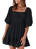 Dokotoo Square Neck Black Dresses for Women Tie