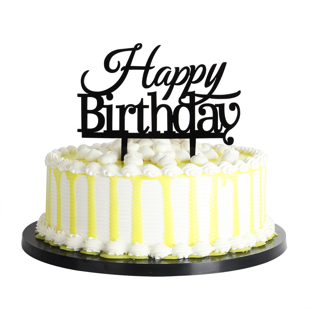 New Palasasa Happy Birthday Cake Toppers Monogram Black Silhouette