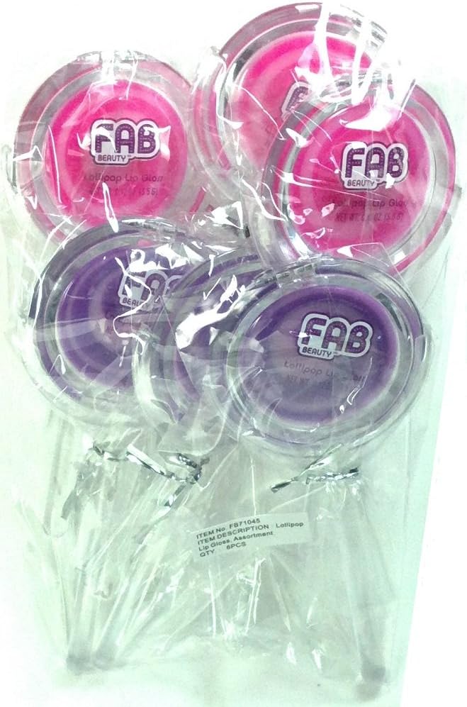 Fab Beauty Lollipop Lip Gloss Cherry and Grape .12 Oz Each Pack of 6 Great Girl Party Favor Birthday Handout or Stocking Stuffer