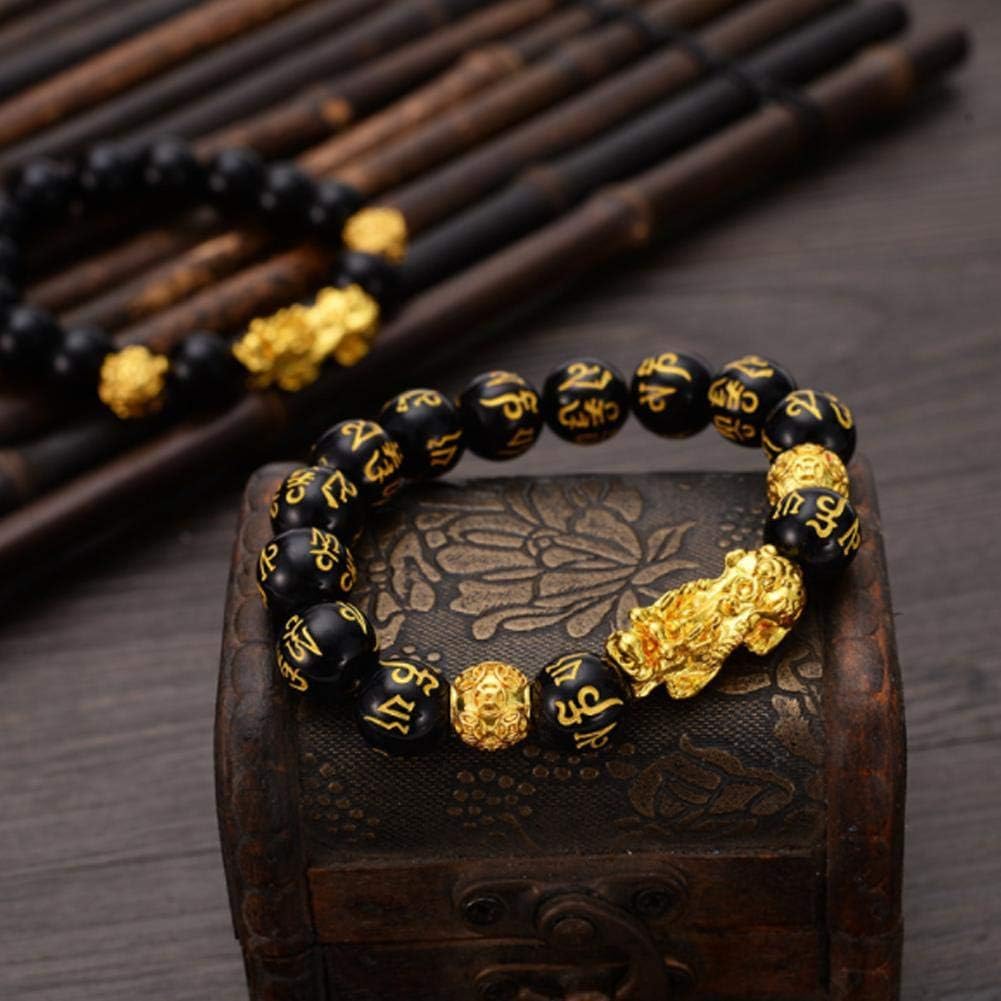 N.D 12mm Pixiu Feng Shui Black Obsidian Wealth Bracelet, Feng Shui Pi