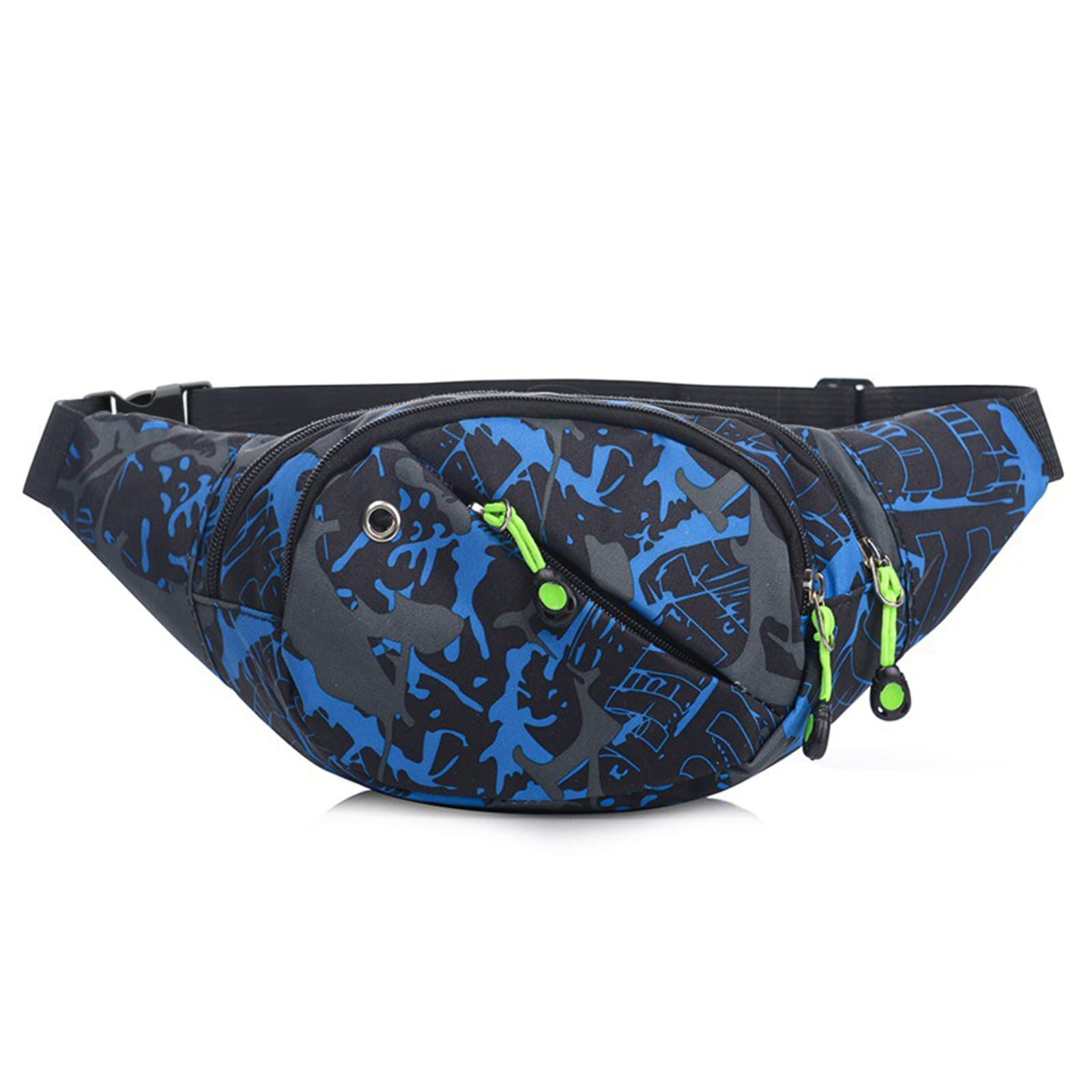 Bum Bag Waist Fanny Pack - Long Keeper Large Fashion Bumbag for Women Men, 4 Pockets Adjustable Waist Bag for Running Hiking Dog Walking Outdoor Colorful Blue