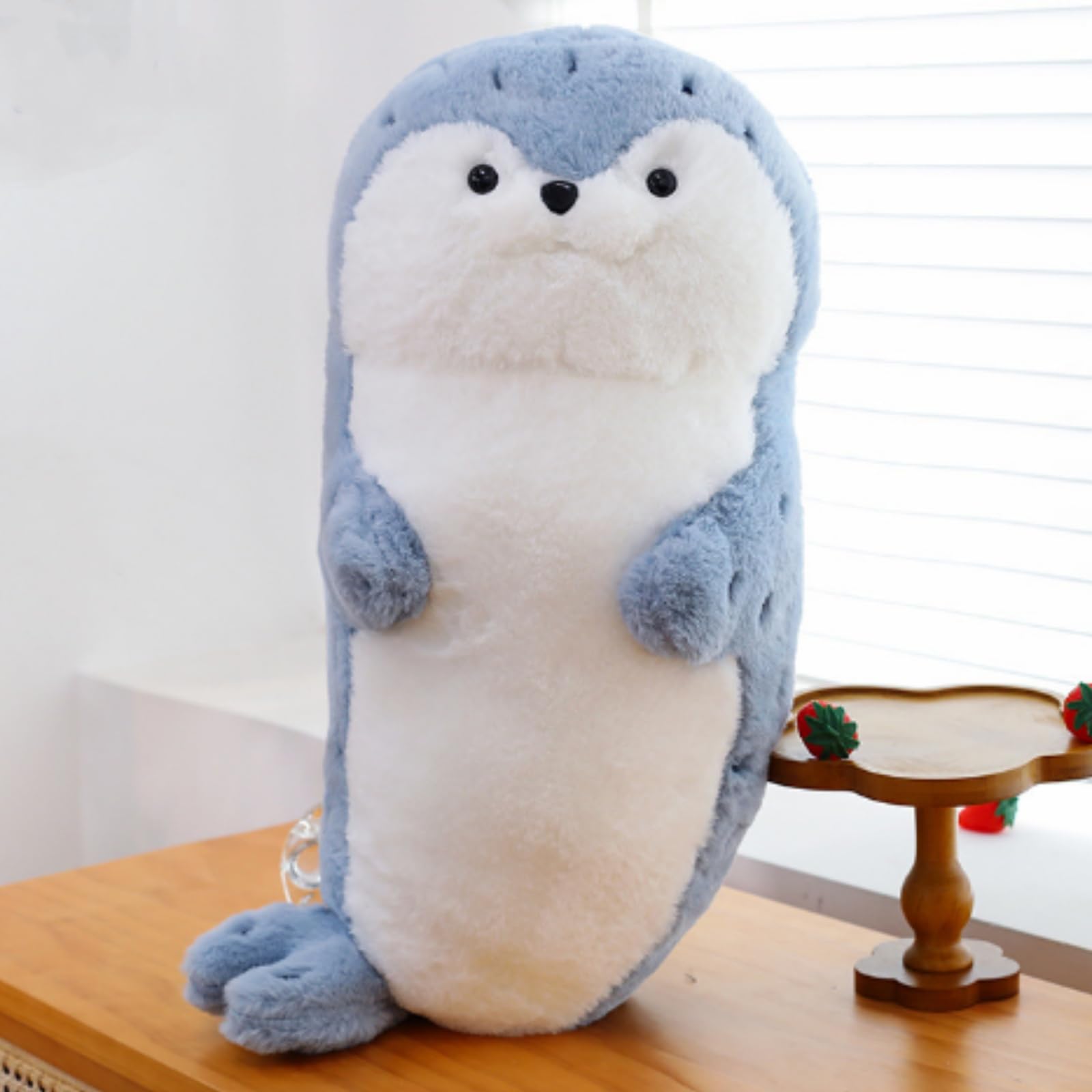 OUKEYI 23.7 inch /60cm Seal Plush Pillow，Chubby Plush Hug Pillow， Soft Seal Stuffed Animal Toy， for Boys Girls, Kids Gifts for Birthday,Valentine,Christmas (Blue)