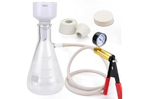 ALWSCI 1000ml Burchner Vacuum Filtration Kit – 1L Vacuum Flask Borosilicate Glass 3.3, Porcelain Buchner Funnel, Hand Vacuum Pump, 100PCS Filter Papers, Tubing & Stopper for Lab/Education