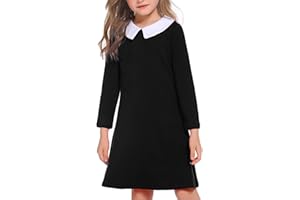 Arshiner Girls Long Sleeve Vintage Peter Pan Collar T-Shirt Dress Age 4-13 Years