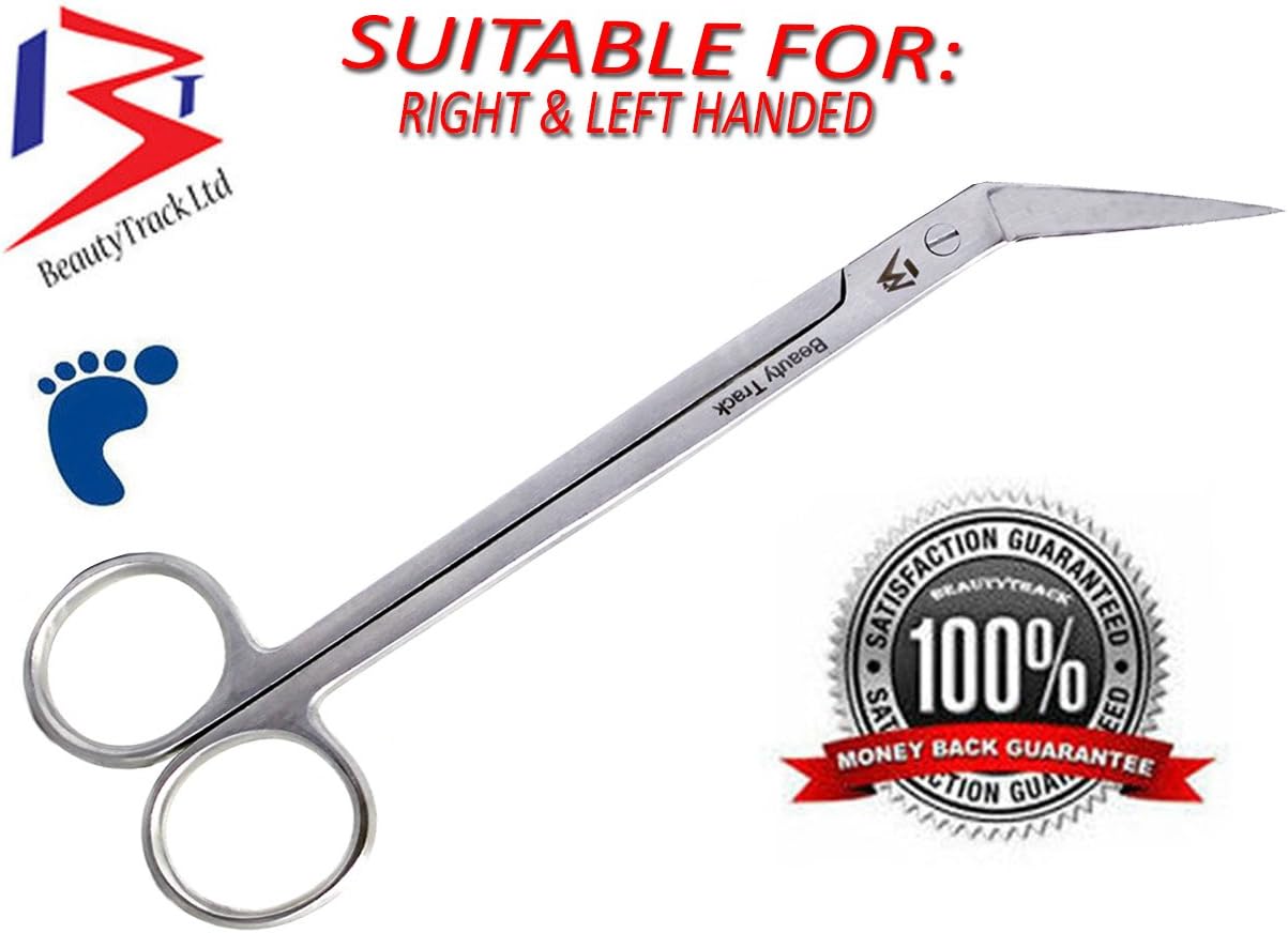 BeautyTrack - Extra Long Toe Nail Scissor - 16Cm (6") Especially For The Elderly, Everyone With Arthritis, Back Pain Long Reachable Handle - Very Sharp Chiropody Podiatry Manicure Hand & Feet Care