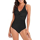 American Trends Swimsuit Women One Piece Tummy Control Bathing Suit for Women Modest V Neck Swimwear