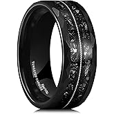 King Will 8mm Mens Silver/Black Tungsten Carbide Ring for Men Nature Koa Wood Inlay/Galaxy Opal Inlay Wedding Bands Hammered Multi-Faceted Wedding Band