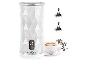 DPJO Milk Frother, 4-in-1 Electric Frother for Coffee, Non-Slip Stylish Design, Auto Shut-Off, Silent Operation, Hot & Cold Milk Steamer with Temperature Control, for Cappuccino, Latte (White)