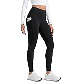 CRZ YOGA Water-Resistant Fleece Athletic Leggings Pockets 28" - Matte Thermal Hiking Casual Workout Womens Pants