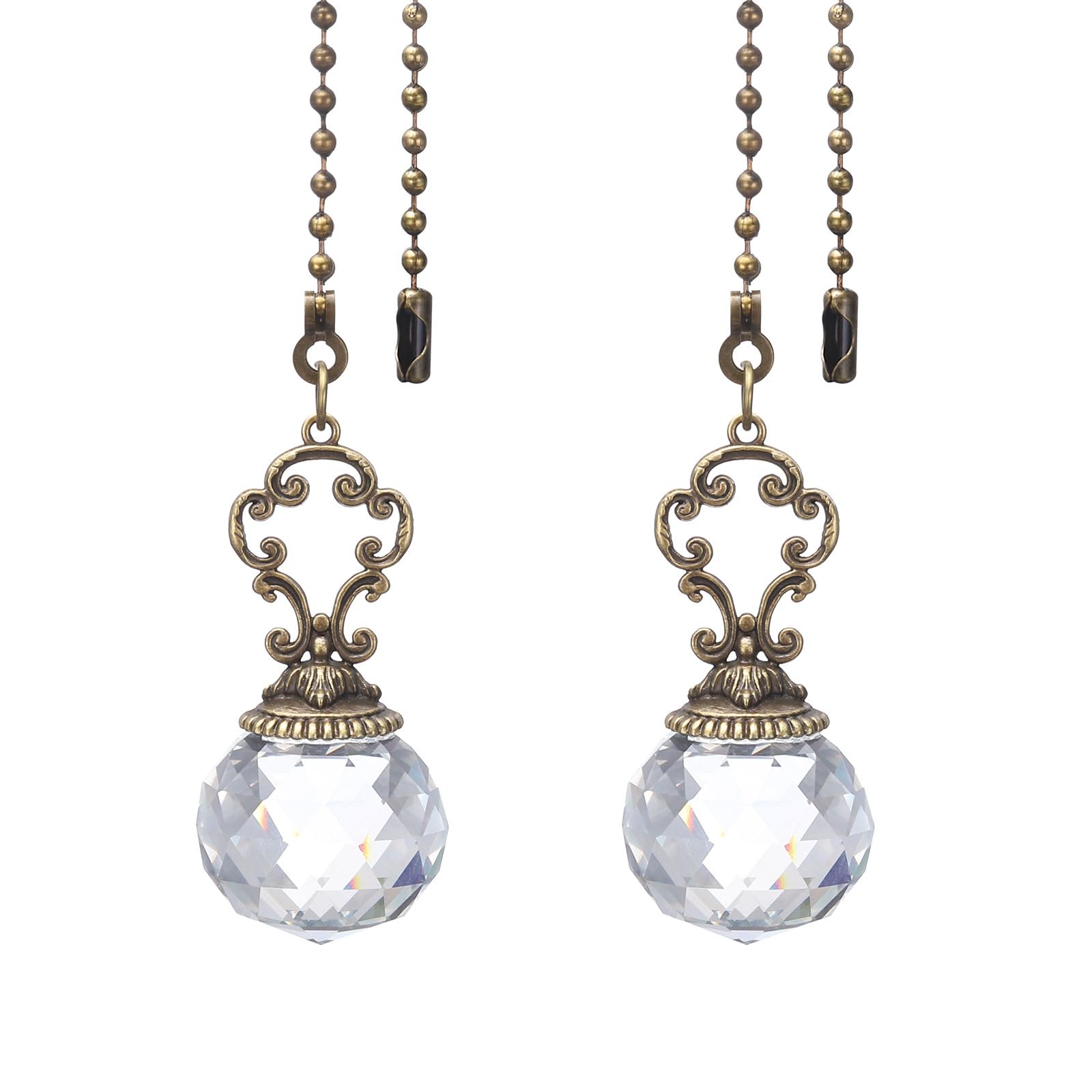 PATIKIL Ceiling Fan Pull Chain, 2 Pack 12" Decorative Crystal Pendant Chain Extender Charm Extension Pull String for Ceiling Fans Light Lamp, Clear