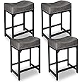 FLYZC Counter Height Bar Stools Set of 4, Stools for Kitchen Island Set of 4, 24 Inch Upholstered Counter Height Stool Saddle Backless Barstools for Kitchen Counter Pub Grey