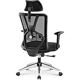 Ticova Ergonomic Office Chair - High Back Desk Chair with Adjustable Lumbar Support & 3D Armrest - 130°Reclining & Rocking Mesh ComputerChair with Thick Seat Cushion & Rotatable Headrest