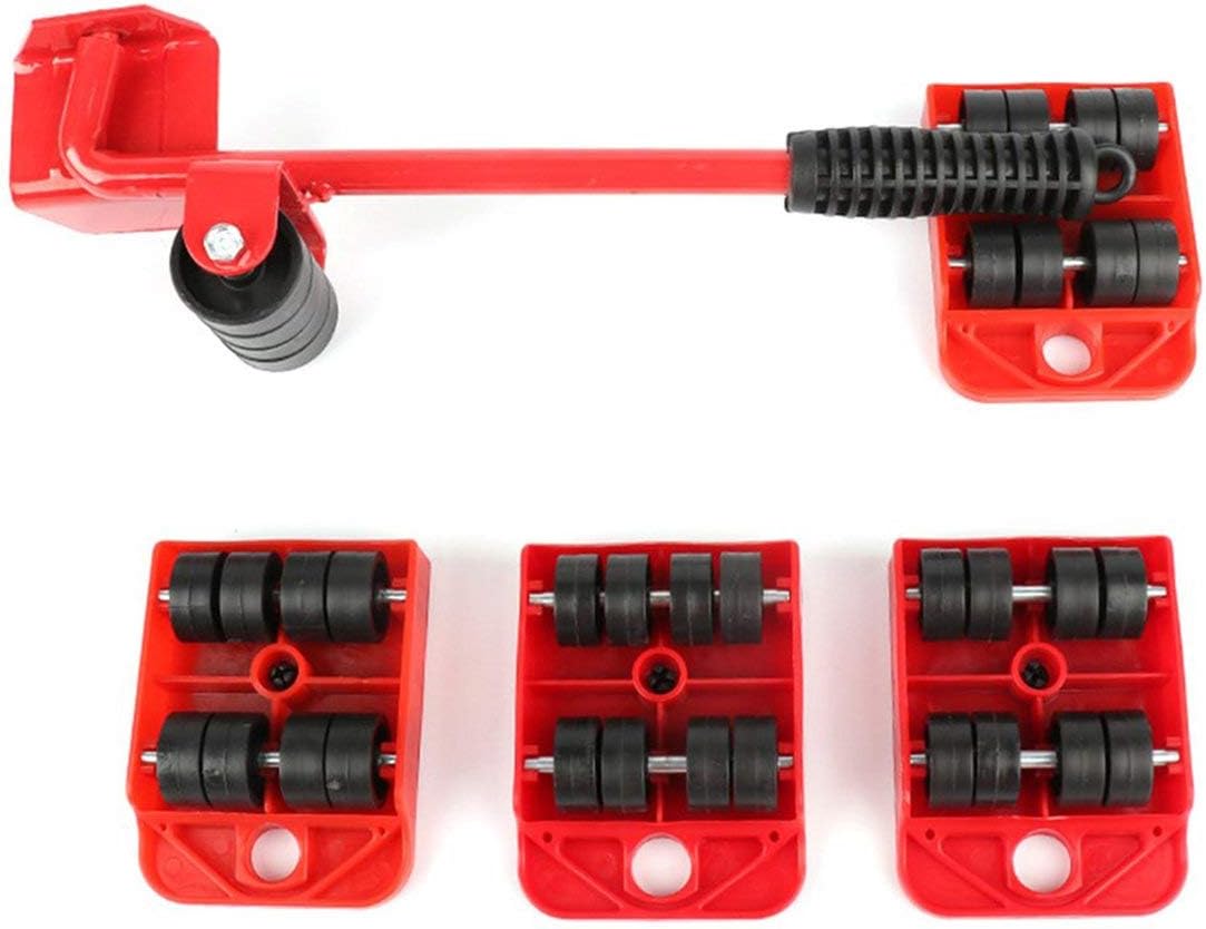 Portable Furniture Lifter Mover 5 Pieces Furniture Transport Set Furniture Lifter and Furniture Sliders Tool Kits - red