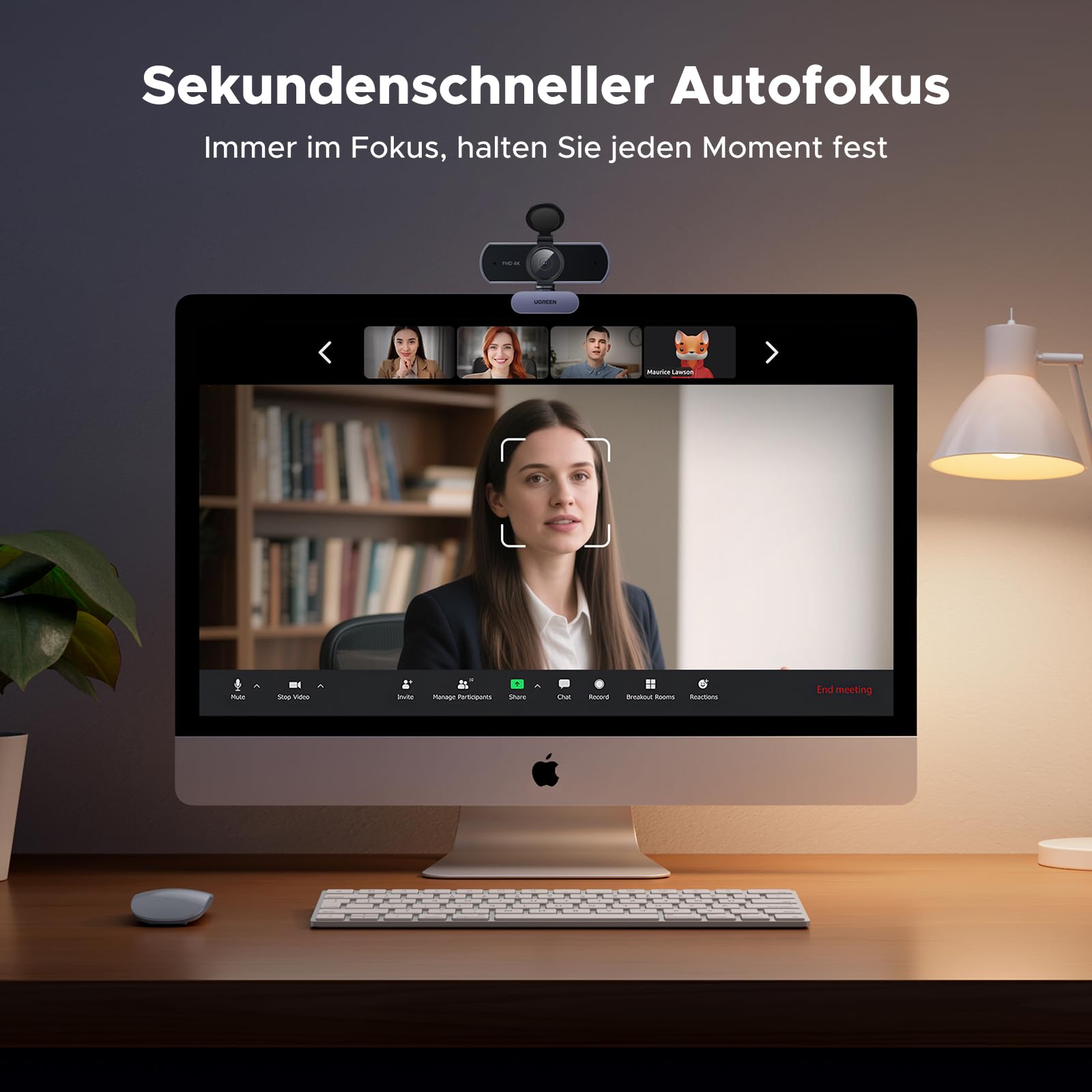 UGREEN FineCam Lite 4K, UHD Webcam 4K, Webcam mit Mikrofon und Objektivabdeckung, PC Kamera Autofokus, 70°FOV, USB-A/C Anschluss, für PC/Laptop/Windows/Mac/Linux/Skype/FaceTime 5