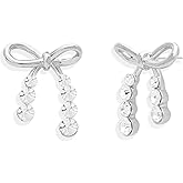 BXDA Gold Silver Bow Stud Earrings for Women, Dainty Cute Cubic Zirconia Rhinestone Ribbon Bowknot Earings Prom Wedding Accessories Fashion Jewelry Gift