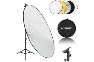 UTEBIT 43 Inch (110cm) Light Reflector Stand Kit Diffuser 5 in 1 Collapsible Multi Disc with Bag, 48 Inch Light Stand, Photog