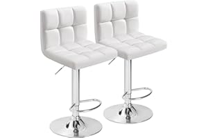 Furmax Bar Stools Modern Pu Leather Swivel Adjustable Hydraulic Bar Stool Square Counter Height Stool Set of 2 (White)