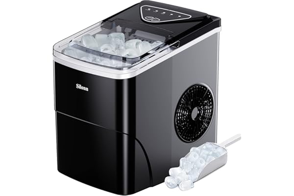 Silonn Ice Maker Countertop, 9 Cubes Ready in 6 Mins, 26lbs in 24Hrs, Self-Cleaning Ice Machine with Ice Scoop and Basket, 2 Sizes of Bullet Ice for Home Kitchen Office Bar Party