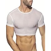 GYMAPE Mens Semi Sheer Mesh Crop Tank Top Shirts Slim Fit
