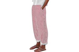 PIFAME Linen Pants Women Summer Petite Linen Pants Ladies Linen Gauze Pants Women Pull On Pants for Women Striped Pants