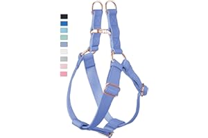 AAUFILUX Soft Leather No Pull Dog Harness - Adjustable Step in Dog Harness with Rose Gold Heavy Duty Metal Buckle, Freedom Nylon Dog Halter Vests for Small Medium Large Dogs Easy Walking Training (Purple,M)