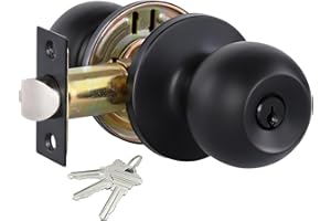 Lanwandeng Matte Black Door Knobs with Lock and Keys, Interior/Exterior Door Knob for Bedroom or Bathroom, Entry Door Lock