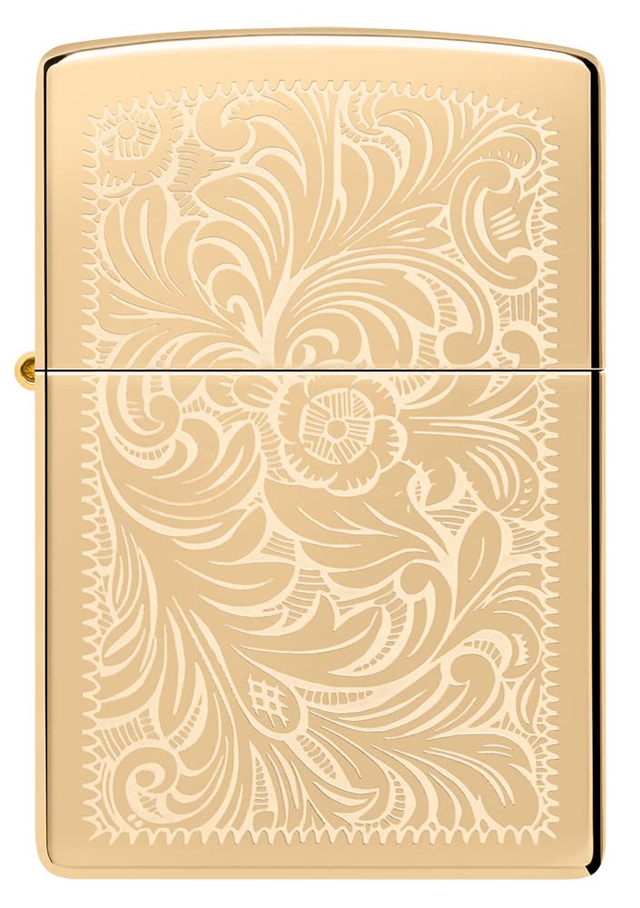 Zippo Windproof Lighter - Venetian Model - High Polish Brass Finish - Lustre - Refillable - Reusable - Windproof Design - Gift Box - Made in USA