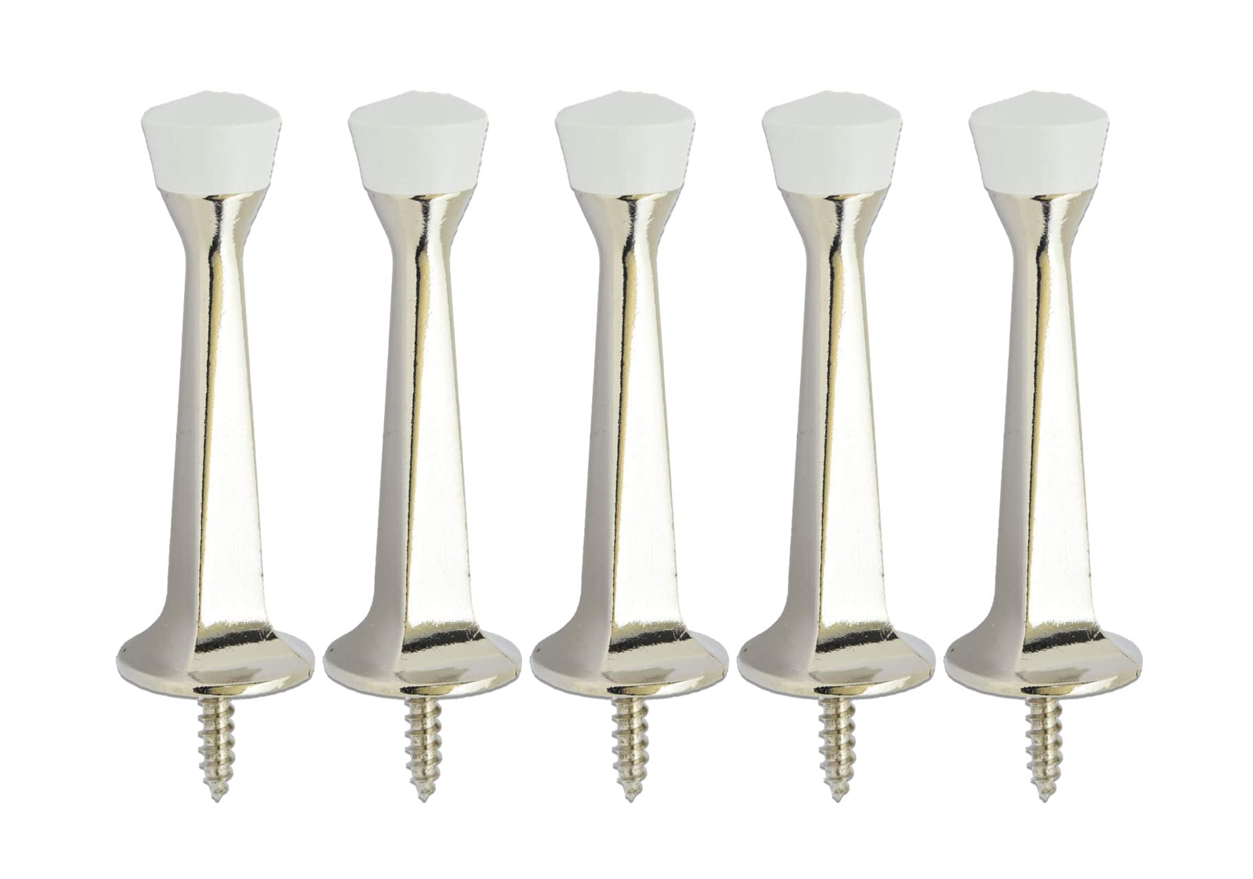 QCAA Rubber Tip Heavy Duty Solid Rigid Door Stop, 3", Zinc Die Cast, Nickel, 5 Pack, Made in Taiwan