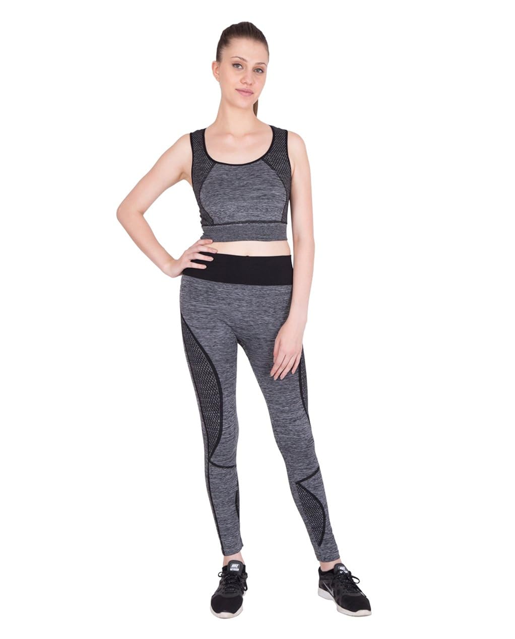 fflirtygo track suits for women sports, stretchable &ndash; breathable, black and grey