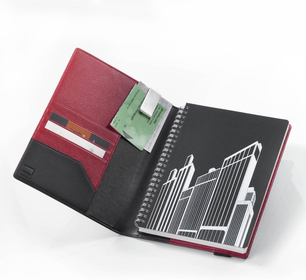TROIKA RED Pepper – BOK42/LE – Travel Folder incl. Notepad DIN A5 – Metal Clip for Receipts – 5 Card Inserts – Elastic Band Fastener – Imitation Leather/Leather – Black, red – TROIKA-Original