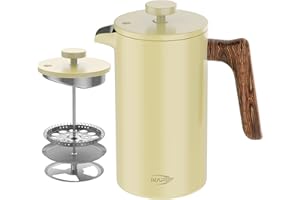 IKAPE French Press Coffee Maker, 34 OZ 304 Stainless Steel Espresso Coffee & Tea Maker with 4 Level Filtration System(Yellow)