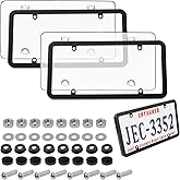 LoyaGour 2Pack Transparent License Plate Cover and Frames,Clear Front and Rear License Plate Holder,Unbreakable Car Licence Plate Frame Protector fits Any US Plates with Screws & Caps (Black Frame)