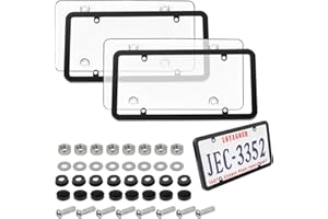 LoyaGour 2Pack Transparent License Plate Cover and Frames,Clear Front and Rear License Plate Holder,Unbreakable Car Licence Plate Frame Protector fits Any US Plates with Screws & Caps (Black Frame)