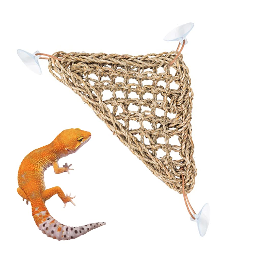 ZhanshuidefaQ Reptile Seagrass Hammock Natural Seagrass Reptile Lounger with Suction Cups Triangle Lizard Hammock for Small and Medium Sized Reptiles