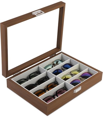 10 Wooden Pattern Sunglass Organizer Multiple Pairs of Eyeglass NEWLOOP Wood Pattern Sunglass Storage Organizer Display Case  main image 4