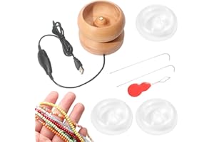 Bead Spinner - Electric Wooden Speed Adjustable Jewelry Tool | Automatic Beading Machine With Bowl Needle Threader, DIY Brace