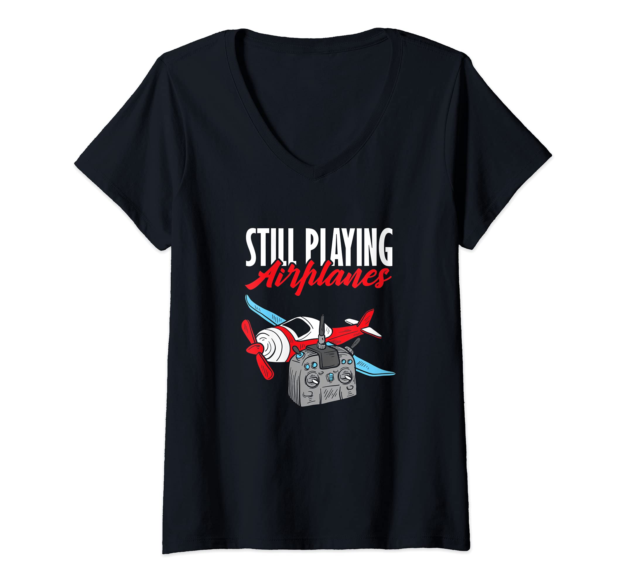 Womens RC Airplane Funny Vintage Hobby Pilot Flying Airline V-Neck T-Shirt