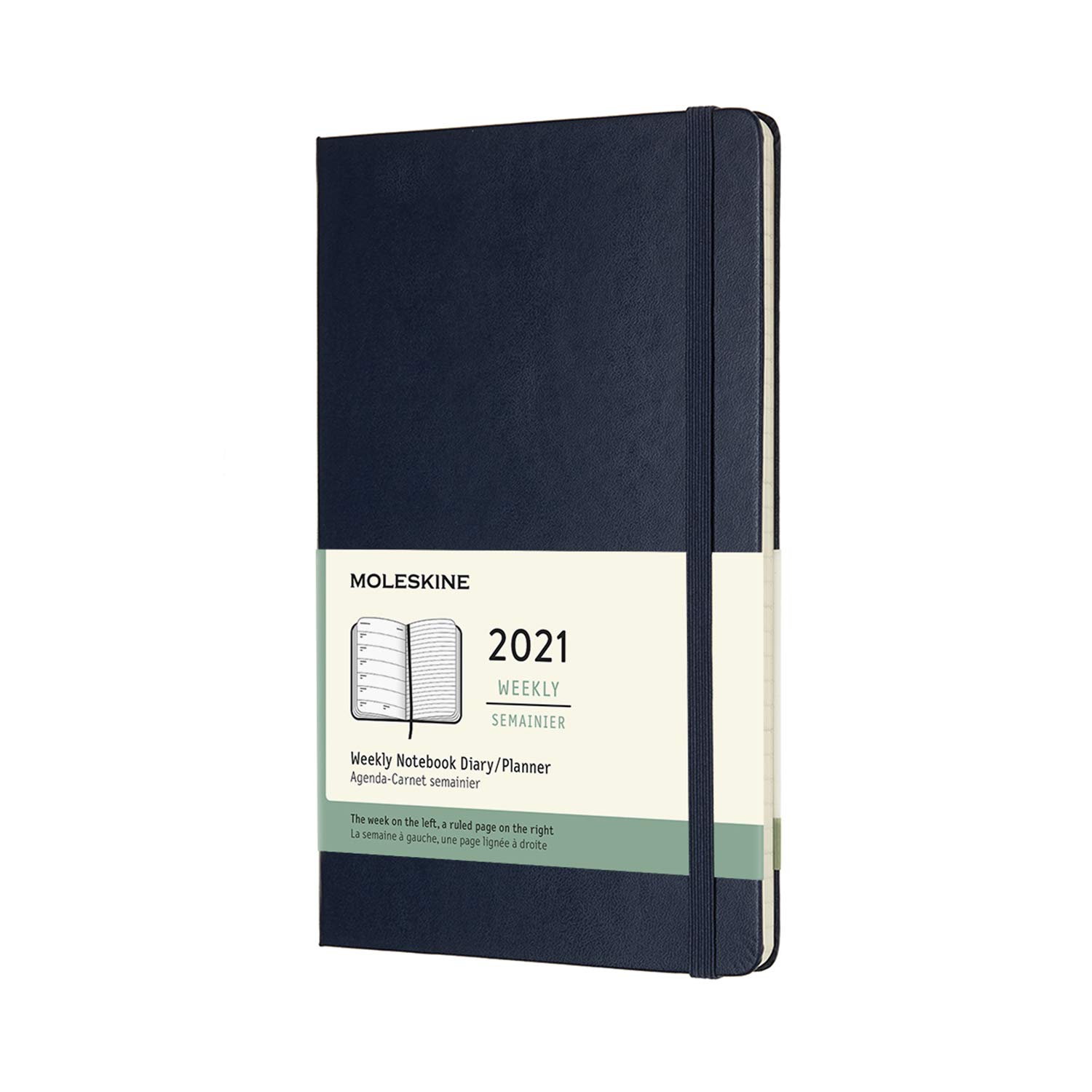 Moleskine Weekly Planner 2021, 12-Month Weekly Diary, Weekly Planner and Notebook, Hard Cover, Large Size 13 x 21 cm, Colour Sapphire Blue, 144 Pages
